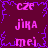 Pixelated text in pink and purple on a dark background, arranged in with repeated words