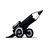 Pixelated black-and-white icon of a cannon with two wheels, angled upward from left to right on a white background.