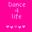 Pixelated text 'Dance 4 life' on bright pink background with two of heart symbols, one with a pink heart and the other with a white heart