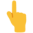 Yellow hand icon with index finger extended upward, thumb visible, and a small orange pixel cluster on the palm against a gray background.