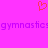 A static pixel art icon with a bright pink background, a red heart symbol at the top center, and purple text reading 'gymnastic:gymnastics' below.