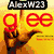 Six display 'glee' text with characters forming letters using hands, each on distinct solid color backgrounds