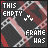 Animated icon with red and white plaid background, pixelated text reading "THIS EMPTY FRAME HAS" at top left, and a small white figure that changes pose across frames.