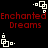 Red text "Enchanted Dreams" appears on a black background with white pixelated square icons in four corners, alternating between two distinct corner icon states.