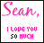 nine identical pink text on white backgrounds, each displaying 'Sean,' followed by 'I LOVE YOU SO MUCH' with varying letter casing