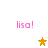 Pixelated pink text 'lisa!' appears in four corners of a white background, with two orange stars and one light orange star positioned centrally.