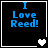 Four display "I Love Reed!" in blue pixelated text on black backgrounds with white borders, each showing different heart symbols