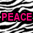 Black and white zebra-stripe background with pink text reading PEACE LOVE VOLLEYBALL in pixelated font.