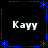 Static pixel art with four instances of 'Kavyy' text arranged in a , bordered by blue dotted lines and asterisks on black background