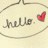 A pixelated speech bubble contains the word 'hello.' and a red heart symbol on a light beige background.