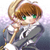 Pixelated character with brown hair and green eyes wearing a gray jacket over a white shirt, holding a golden staff-like object against a gradient background.