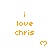 Pixelated orange text 'i love chris' with small orange hearts on white background, partially cropped at bottom right.