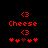 Red pixelated text and symbols on black background with animated heart sequence.