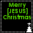 Green pixelated text reads "Merry [JESUS] Christmas" on black background with white tree and star icons; two variations show different tree-star positions.