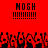 Red background with two identical pixelated 'MOSH' text blocks above a of black-and-red pixel art figures raising fists