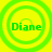 Four identical green circular patterns with 'Diane' text on a yellow background, each pattern has multiple concentric rings.