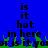 Blue background with black text reading 'is it hot in here or is it you' in pixelated font, green pixelated flames at the bottom, animated text flickers.