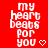 Red background with white pixelated text reading 'my heart beats for you' and a small white heart symbol on the right side.