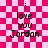 Pixelated text on pink and white checkered background with animated ripple effect.