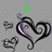 Animated heart-shaped icon with swirling black and purple lines, surrounded by smaller hearts on a gray background.