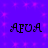 Four identical pixelated 'AFUA' text icons arranged in a on a purple background with pink speckles