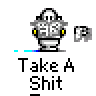 Animated contact sheet of a pixel art character with changing facial features and text, displayed in 4x4 grid format on gray background.