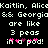 Pixelated text on black background reads "Kaitlin, Alice & Georgia are like 3 peas in a pod!" with pink and purple heart symbols replacing letters.