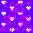 Pixelated purple background with pink text repeating "I CAN'T HELP FALLING IN LOVE WITH YOU" and scattered white heart shapes.