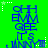 Blue pixelated text on bright green background with white star accents, repeating 'OH EMM GEE IT'S JINNY' in vertical alignment across six