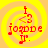 A static image with a yellow-orange spiral background and red pixelated text elements including 'i', '<3', 'jogde', and 'y.'.