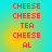 Pixelated red text on cyan background with yellow gradient, displaying repeated words 'CHEESE', 'TEA', and 'AL' in vertical arrangement.