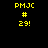 Yellow pixelated text on black background reads PMJC # 29! in four identical positions