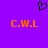 Purple background with a black pixelated heart symbol above two orange 'C.W.L' text blocks.