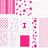 Pixelated pink and white patterned background with pink text and solid pink squares in a
