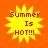 Yellow starburst shape with red text 'Summer Is HOT!!!' on orange background, four identical copies arranged in a