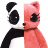 Pixelated 48x48 static buddy icon showing a split-color cartoon character with black and white left side and pink right side, featuring large eyes, rounded ears, and a small nose on a transparent background.