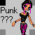 Pixel art contact sheet of four identical animated frames showing a cartoon character with black and pink hair, blue eyes, and tears, wearing a black crop top and purple plaid pants against a gray background.