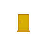 Pixel art animation frame showing a character peeking from behind a door with a speech bubble saying Hello!