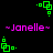 Green pixelated square icon with small dots and lines rotates clockwise on black background, alternating with pink text reading "~Janelle~" in pixelated font.