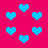 A static pattern of blue hearts on a bright pink background with some pixelated heart shapes and one inverted triangle shape.