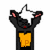Pixelated black cat-like figure with pink inner ears, red eyes, and yellow chest marking holding a white star above its head in various poses.