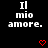 Black background with white pixelated text "Il mio amore." and two red heart symbols below.