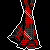 Pixel art of a female character with long brown hair, blue eyes, and a red checkered top, shown in multiple poses against a black background.
