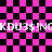 A pink and black checkered background with repeated white text "KDU3$!NG" across two horizontal bands, featuring a pixelated pattern overlay