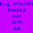 Pixelated text on a purple background with blue dots, repeating 'boy friend' kisses fun with me in two