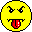 Two yellow pixelated smiley faces side-by-side; left face has winking eyes and a tongue sticking out, right face has straight eyes and a smiling mouth.