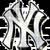 Silver and white stylized 'NY' logo with black background, featuring metallic sheen and pixelated edges.