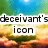 Pixelated landscape with green trees, blue sky, and orange-brown ground; text reads 'deceivart's icon' in black block letters on white background.