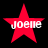 Four red star-shaped icons with white text "joelle" on black background, each showing different pixelation and alignment variations.