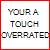 Pixelated text reads "YOUR A TOUCH OVERRATED" in three lines with a red border, showing animation changes between frames.